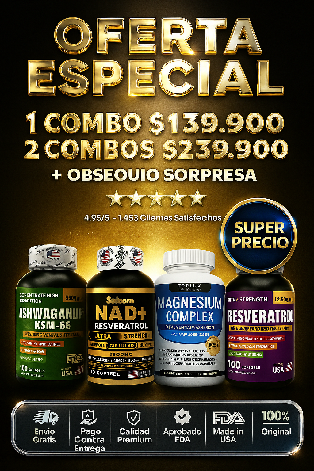 NAD + ASHWGANDA KSM 66 + RESVERATROL+ MAGNESIUM COMPLEX 4 productos IMPORTADOS 🇺🇸 100 % ORIGINALES para renovar tu cuerpo!! “🌱 Naturaleza que Nutre. Ciencia que Potencia. 💥”