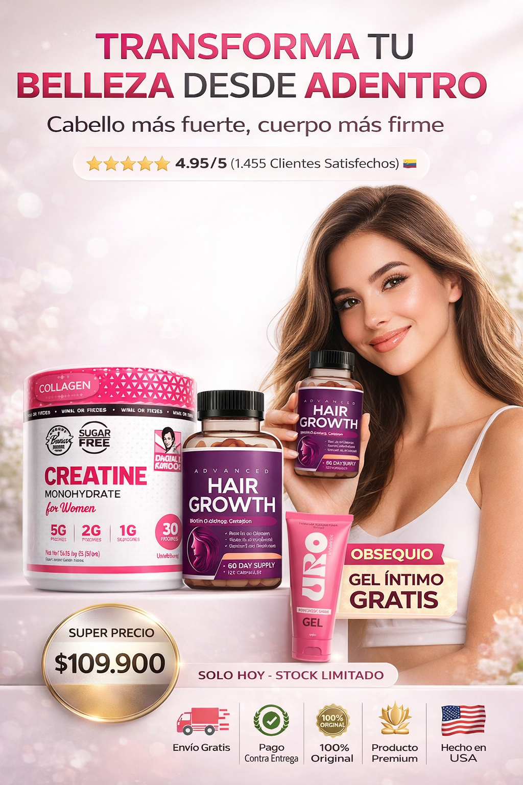 ✨ RITUAL PREMIUM BELLEZA & FUERZA FEMENINA 💎 CREATINA FOR WOMEN  + HAIR GROWTH + OBSEQUIO GEL URO 🎁 🇺🇸 🔥 100% ORIGINAL 🔥