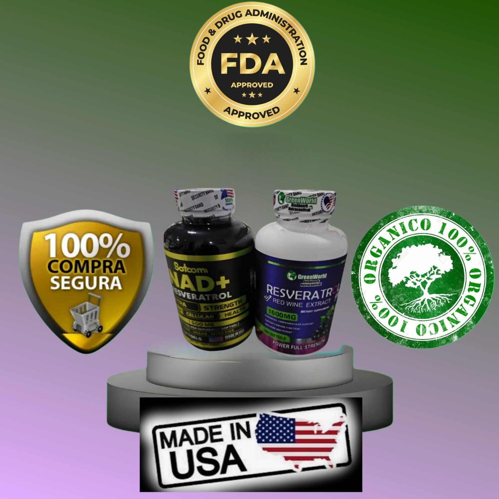 COMBO RESVERATROL PLUS + NAD ( OBQ CITRATO DE MAGNESIO) 100% ORIGINAL IMPORTADO 🇺🇲 😍🍇💟