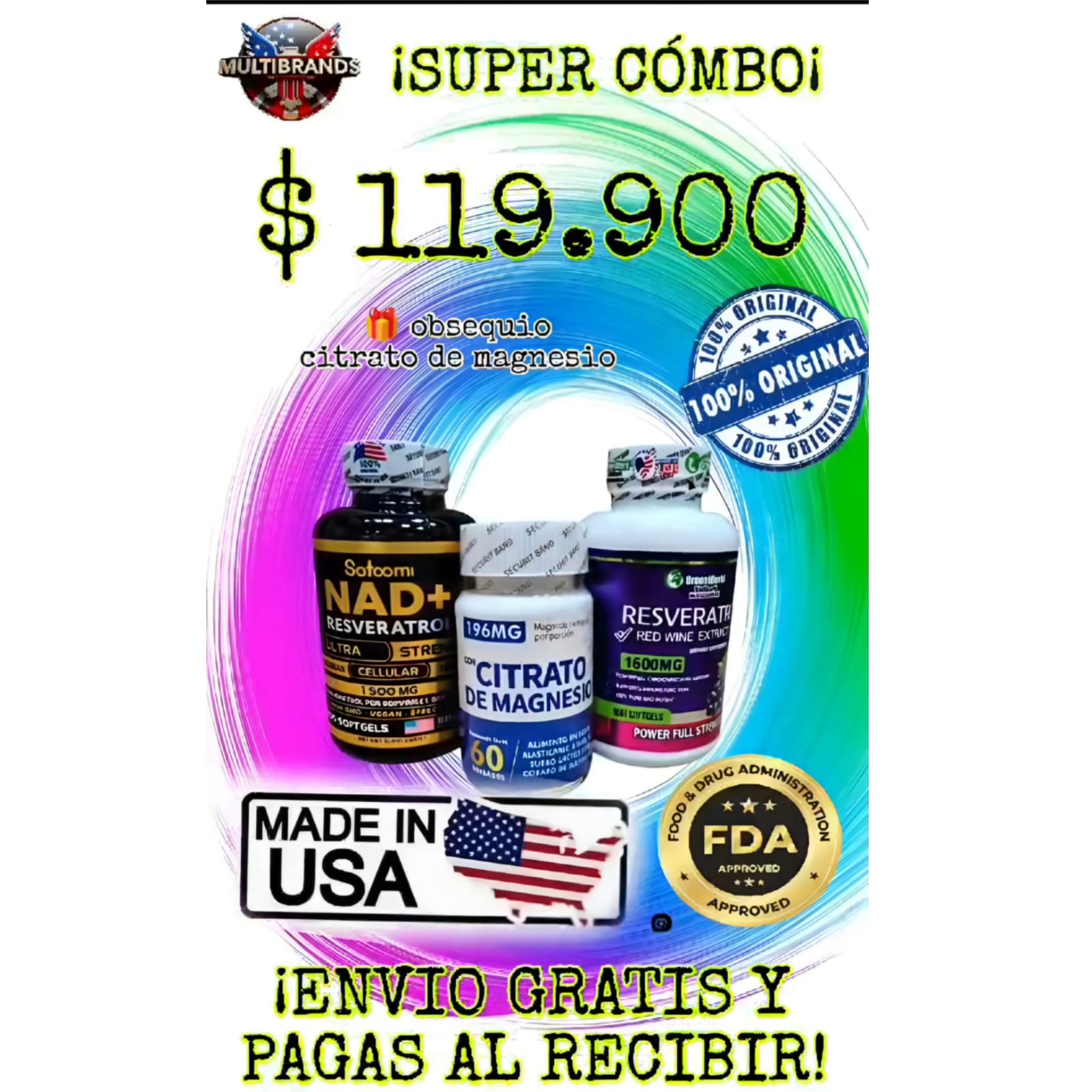 COMBO RESVERATROL PLUS + NAD ( OBQ CITRATO DE MAGNESIO) 100% ORIGINAL IMPORTADO 🇺🇲 😍🍇💟