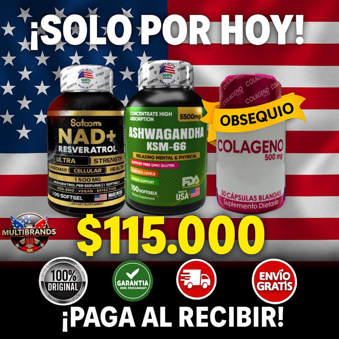 COMBO NAD RESVERATROL + ASHWAGANDHA (obsequio colageno 500 mg )100% ORIGINAL🇺🇲 😍✨