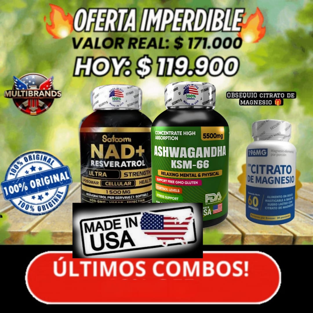 COMBO NAD RESVERATROL + ASHWAGANDHA (obsequio citrato de magnesio) 100% ORIGINAL🇺🇲 😍✨