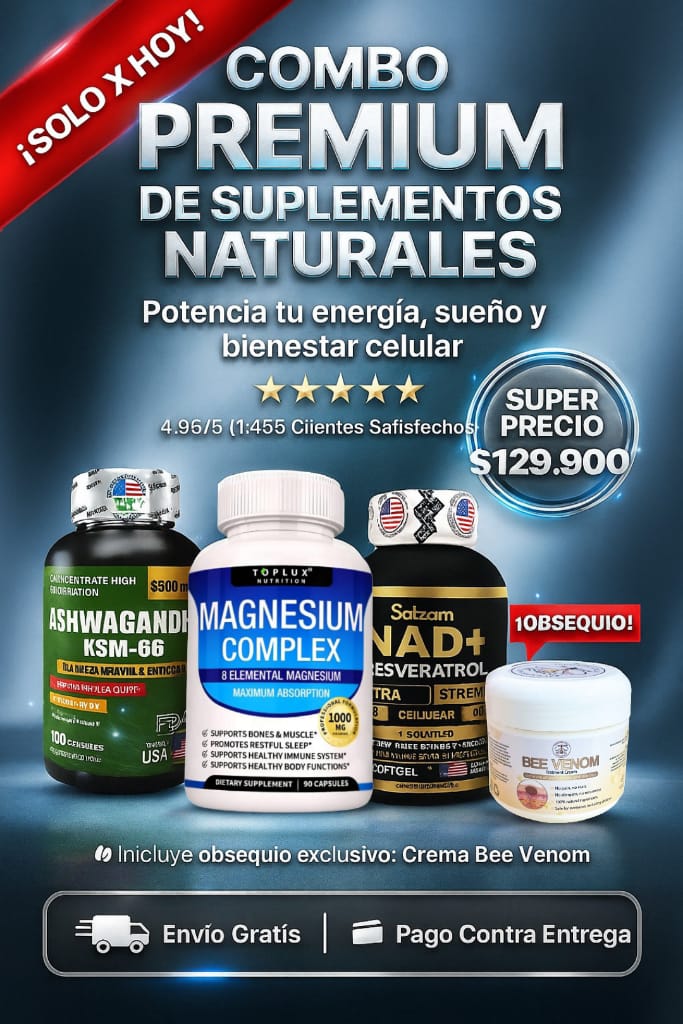 ¡SUPERCOMBO! ASHWAGANDHA 🧘‍♂️ + MAG COMPLEX 💊 + NAD ⚡ (GRATIS  Veneno de Abeja🐝) = 4 PRODUCTOS IMPORTADOS 🇺🇸 ¡ Equilibrio Total ! 🌿✨