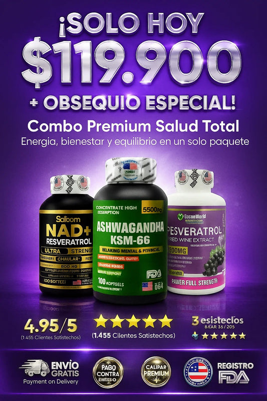 SUPER COMBO (NAD + ASHWAGANDHA KSM-66 + RESVERATROL)100% ORIGINAL IMPORTADO 🇺🇲 😍🍇💟 "Restaura Cuerpo, Mente y Espíritu”