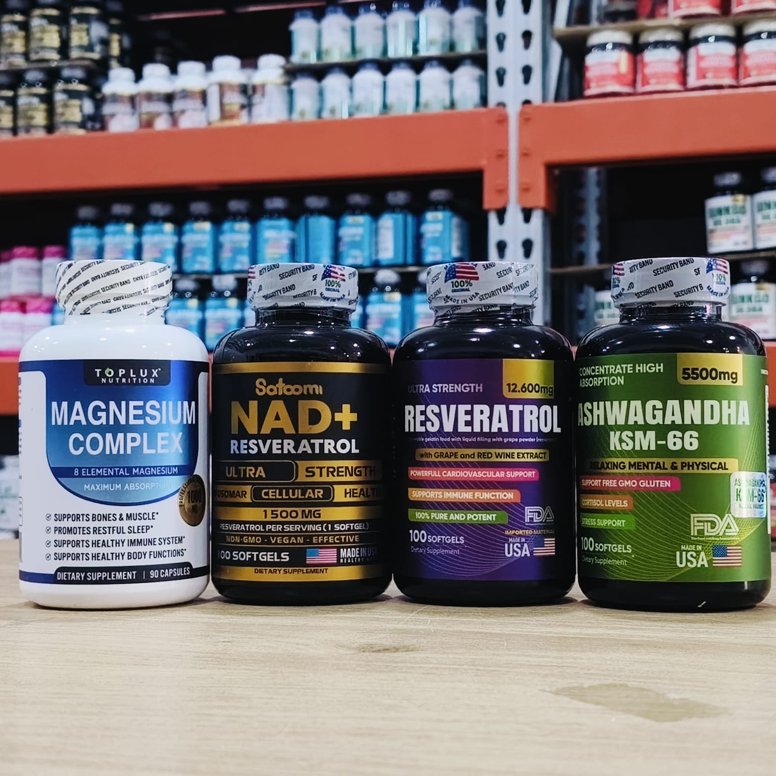 NAD + ASHWGANDA KSM 66 + RESVERATROL+ MAGNESIUM COMPLEX 4 productos IMPORTADOS 🇺🇸 100 % ORIGINALES para renovar tu cuerpo!! “🌱 Naturaleza que Nutre. Ciencia que Potencia. 💥”