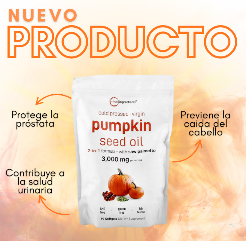 🚀 Pumpkin Seed Oil 3000mg Potencia Máxima + Saw Palmetto 🎃| Fórmula 2-en-1 para Cabello y Salud Masculina |  100% Original 🇺🇸